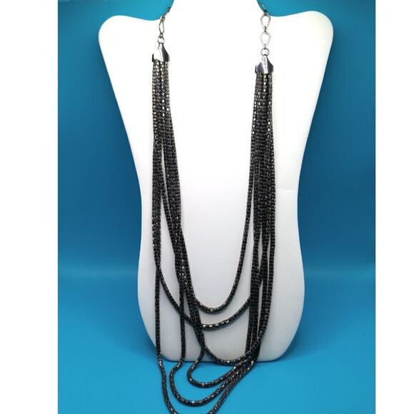Chico's Long Gunmetal Grey Mesh Chain Necklace, Six Strands, 32 Inches - Picture 2 of 7